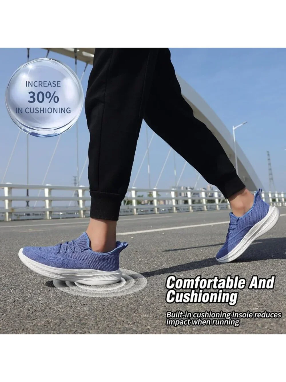 Men's Blue Running Shoes Slip On Walking Shoes Non Slip Lightweight Sneakers